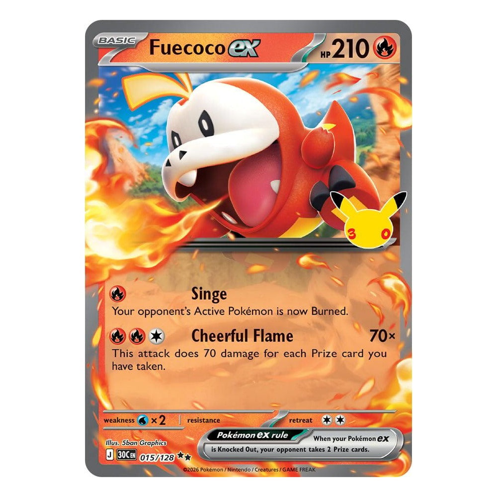 Fuecoco ex 015/128 Double Rare from Pokémon TCG: 30th Celebration, Near Mint