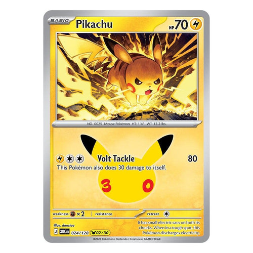 Pokémon TCG: Pikachu 024/128 02/30 (30th Celebration) — NM