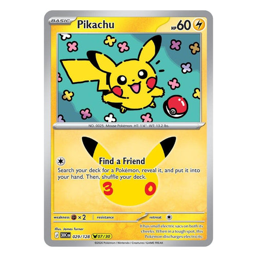 Pokémon TCG: Pikachu 029/128 07/30 (30th Celebration) — NM