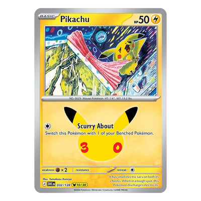 Pikachu 032/128 (10/30) by Tomokazu Komiya from Pokémon TCG: 30th Celebration, Near Mint