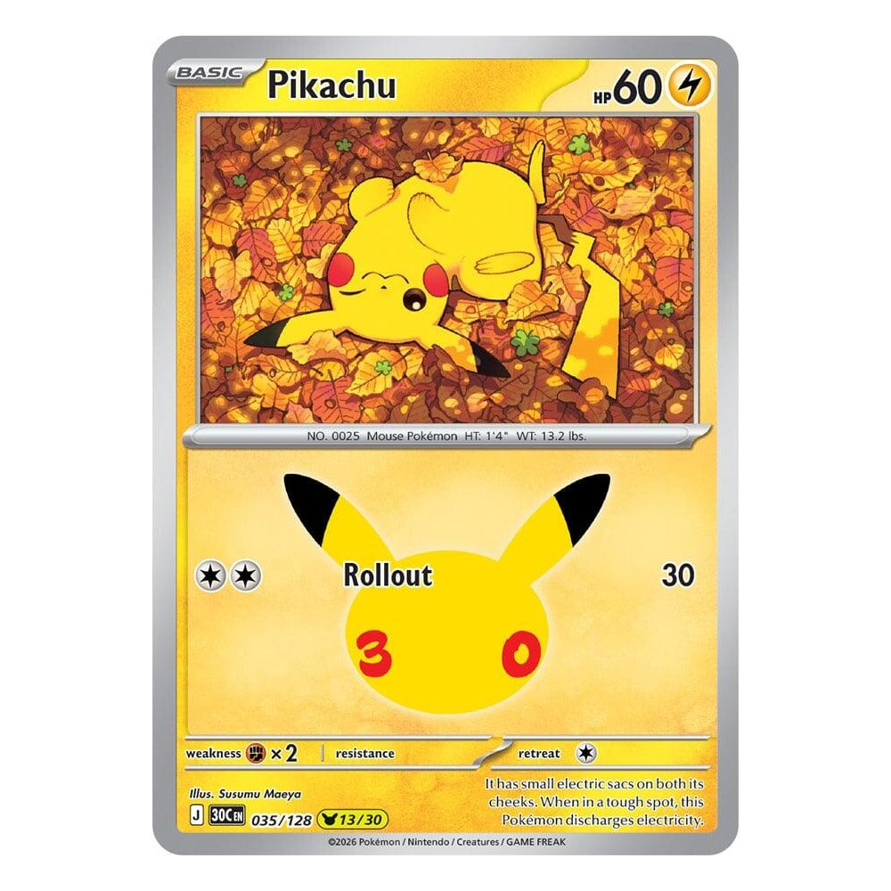 Pikachu 035/128 (13/30) by Susumu Maeya from Pokémon TCG: 30th Celebration, Near Mint