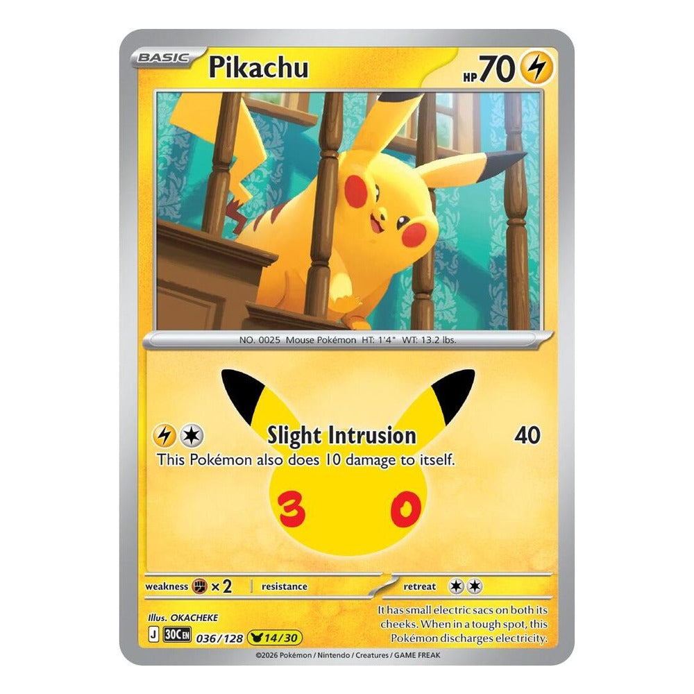 Pikachu 036/128 (14/30) by OKACHEKE from Pokémon TCG: 30th Celebration, Near Mint