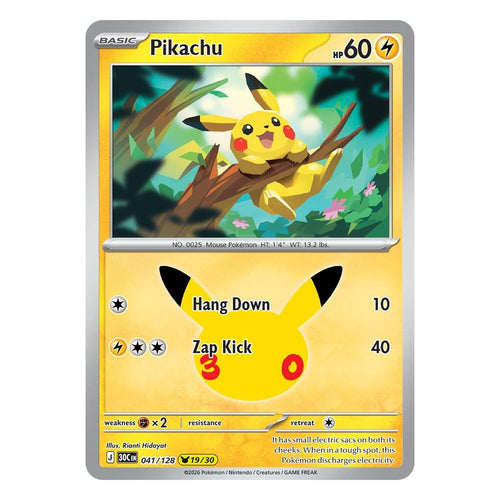 Pokémon TCG: Pikachu 041/128 19/30 (30th Celebration) — NM