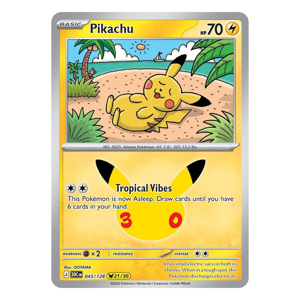 Pikachu 043/128 (21/30) by OOYAMA from Pokémon TCG: 30th Celebration, Near Mint