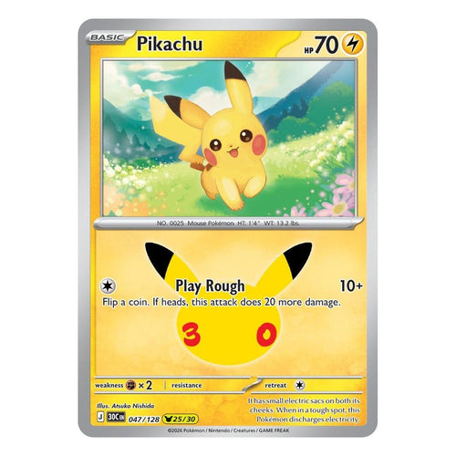 Pokémon TCG: Pikachu 047/128 25/30 (30th Celebration) — NM