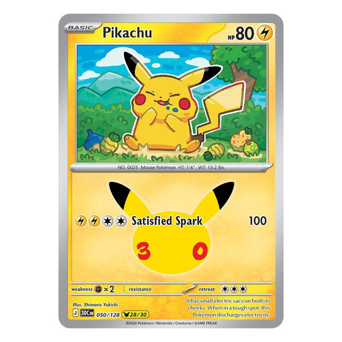 Pokémon TCG: Pikachu 050/128 28/30 (30th Celebration) — NM