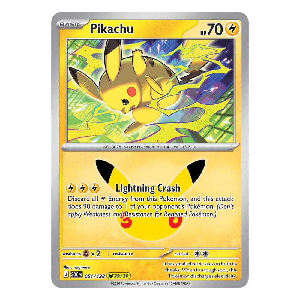 Pikachu 051/128 (29/30) by nagimiso from Pokémon TCG: 30th Celebration, Near Mint