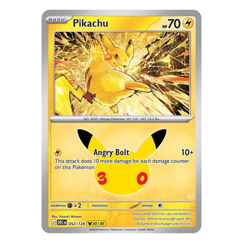 Pokémon TCG: Pikachu 052/128 30/30 (30th Celebration) — NM
