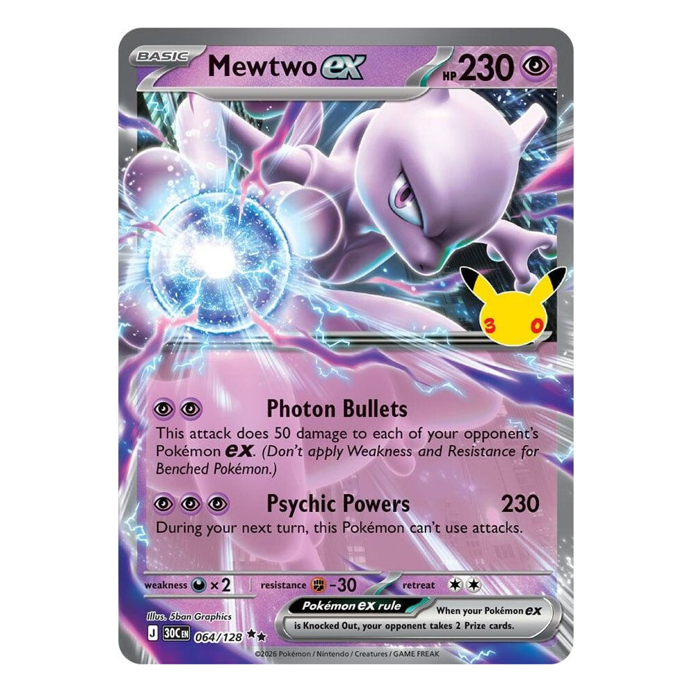 Mewtwo ex 064/128 Double Rare from Pokémon TCG: 30th Celebration, Near Mint