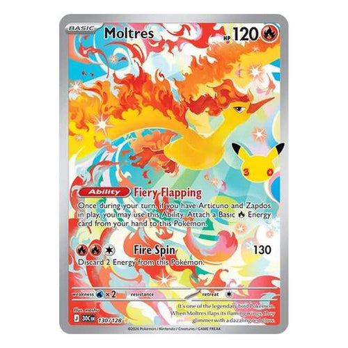 Pokémon TCG: Moltres 130/128 Illustration Rare (30th Celebration) — NM