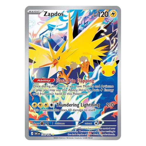 Pokémon TCG: Zapdos 133/128 Illustration Rare (30th Celebration) — NM