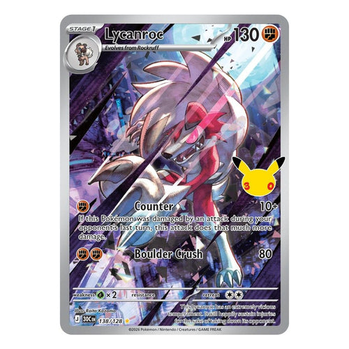 Pokémon TCG: Lycanroc 138/128 Illustration Rare (30th Celebration) — NM
