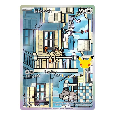 Meowth 144/128 Illustration Rare from Pokémon TCG: 30th Celebration, Near Mint
