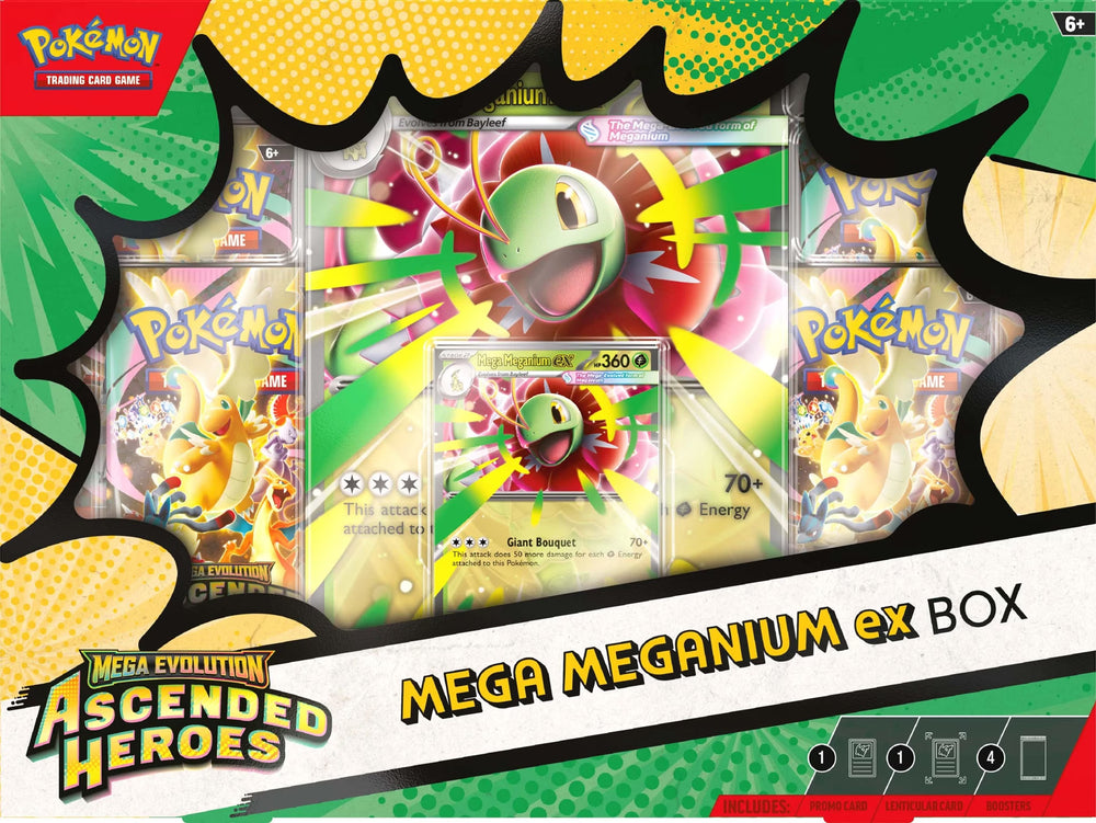 Mega Evolution—Ascended Heroes ex Box detail showing Mega ex artwork