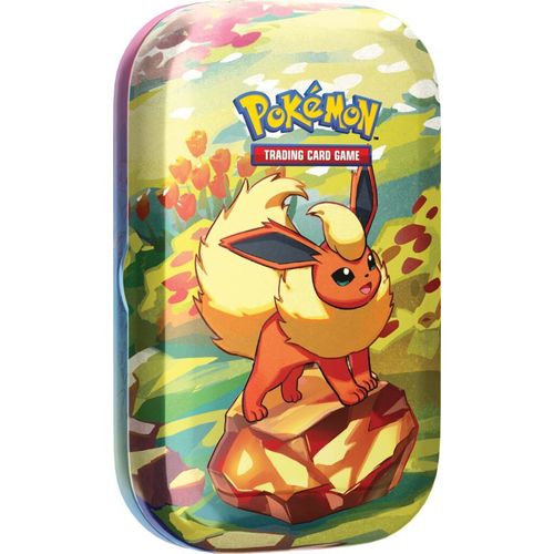Flareon Prismatic Evolutions Mini Tin design