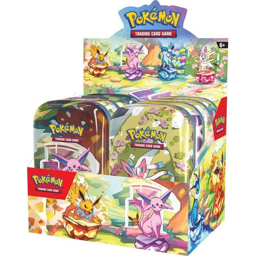 Pokémon TCG Prismatic Evolutions Mini Tin range — all 8 Eeveelution designs