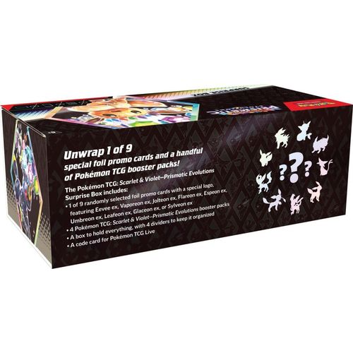 Pokémon TCG Prismatic Evolutions Surprise Box — three-quarter back-left view