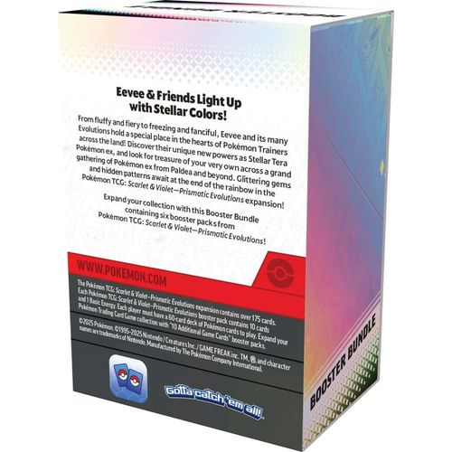 Front of the Prismatic Evolutions Booster Bundle box featuring Eevee evolutions artwork