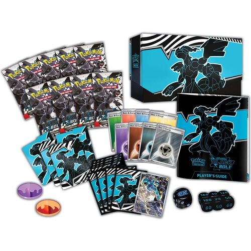 Contents of the Black Bolt ETB: 9 booster packs, Thundurus promo, sleeves, Energy cards and accessories