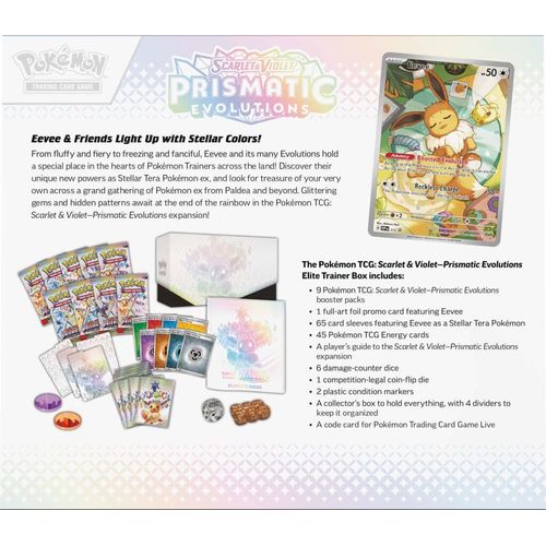 Back of the Prismatic Evolutions Elite Trainer Box