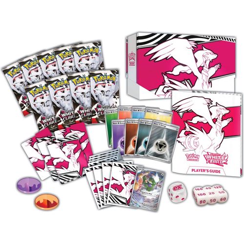 Contents of the White Flare ETB: 9 booster packs, Tornadus promo, sleeves, Energy cards and accessories