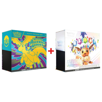 Pokémon TCG Ascended Heroes and Prismatic Evolutions Elite Trainer Boxes side by side — daily deal bundle