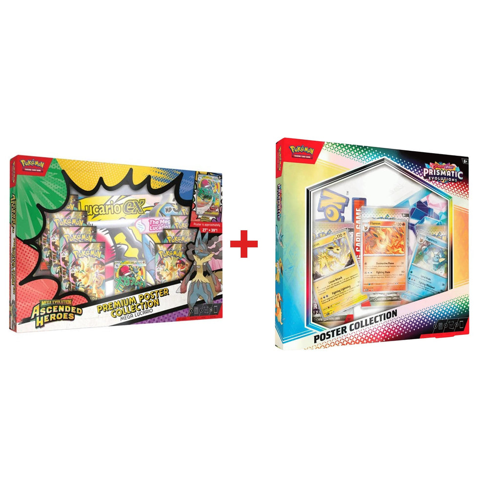 Pokémon TCG Ascended Heroes and Prismatic Evolutions Poster Collections side by side — daily deal pair
