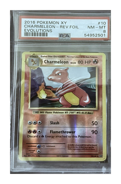 Charmeleon 10/108 from Pokémon TCG XY—Evolutions, graded PSA 8 NM-MT in a PSA slab