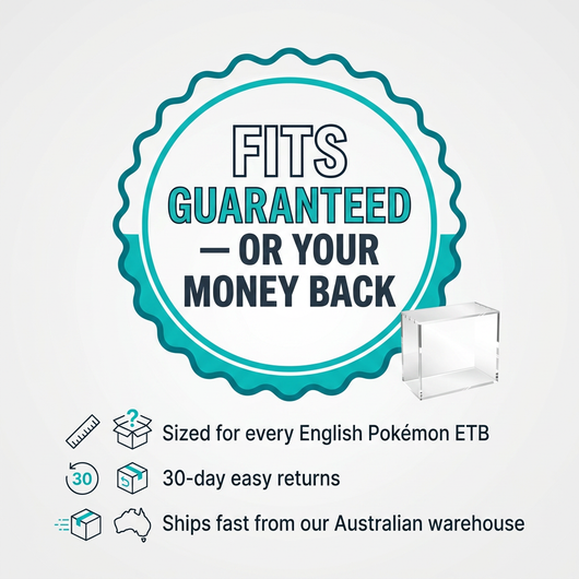 Pokémon ETB acrylic display case sized to fit all English Elite Trainer Boxes