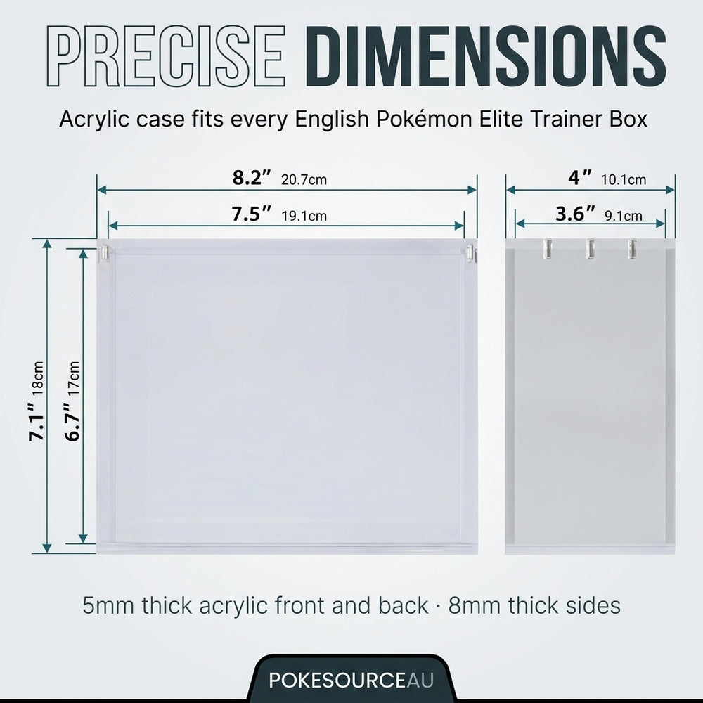 Pokémon Elite Trainer Box acrylic case, angled view showing thick clear walls