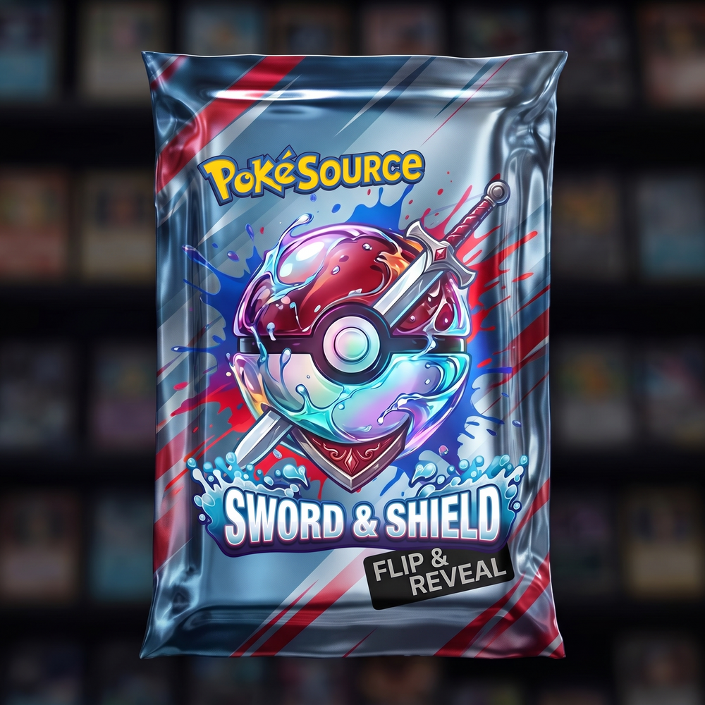 Pokémon TCG Sword & Shield Rip Box mystery pack — PokéSource rip box, flip and reveal real sealed product