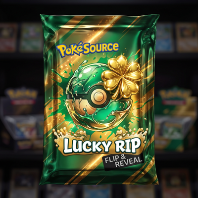 Pokémon TCG Lucky Rip mystery pack — PokéSource rip box, flip and reveal real sealed product