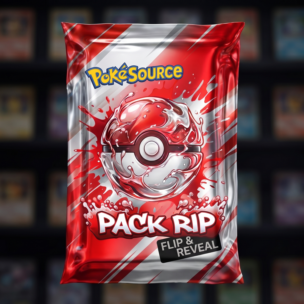 Pokémon TCG Pack Rip mystery pack — PokéSource rip box, flip and reveal real sealed product
