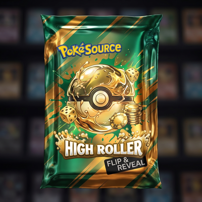 Pokémon TCG High Roller Rip mystery pack — PokéSource rip box, flip and reveal real sealed product