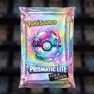 Pokémon TCG Prismatic Rip Lite mystery pack — PokéSource rip box, flip and reveal real sealed product
