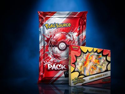 Pack Rip Pokémon TCG rip box, chase prize Ascended Heroes ex Box, PokéSource