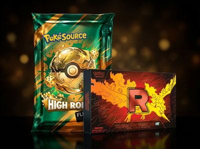 High Roller Rip Pokémon TCG rip box, chase prize Team Rocket's Moltres ex UPC, PokéSource