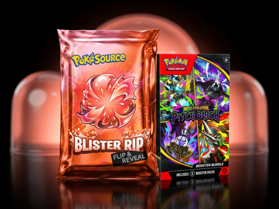 Blister Rip Pokémon TCG rip box, chase prize Pitch Black Booster Bundle, PokéSource
