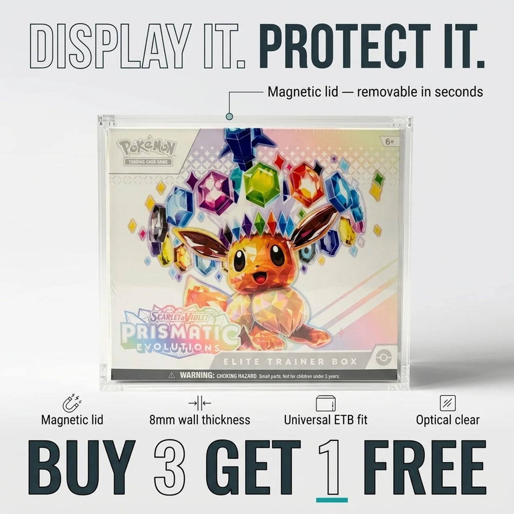 Pokémon Elite Trainer Box acrylic display case with magnetic lid, crystal-clear