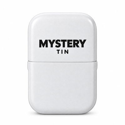 Pokémon TCG: Mystery Tin, plain white tin on a white background, PokéSource