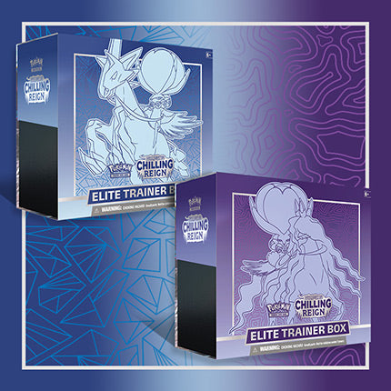 Pokémon TCG Chilling Reign Elite Trainer Box, Ice Rider Calyrex and Shadow Rider Calyrex designs