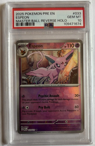 Pokémon TCG: Espeon 033/131 Master Ball Reverse Holo (Prismatic Evolutions) — PSA 10