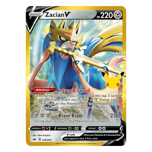 Pokémon TCG: Zacian V 138/202 Classic Collection (30th Celebration) — NM